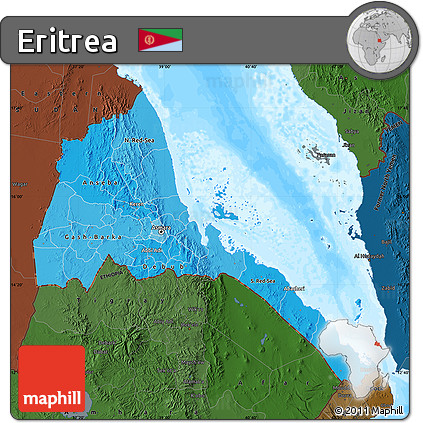 Political Shades Map of Eritrea, darken, land only