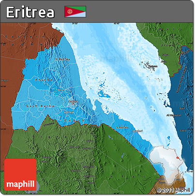 Political Shades Map of Eritrea, darken, land only
