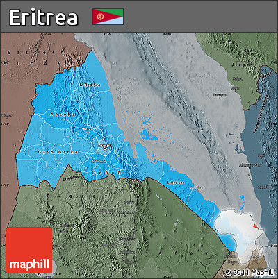 Political Shades Map of Eritrea, darken, semi-desaturated
