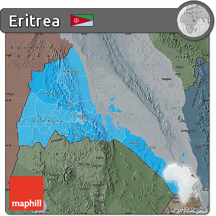 Political Shades Map of Eritrea, darken, semi-desaturated