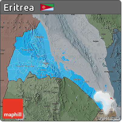 Political Shades Map of Eritrea, darken, semi-desaturated