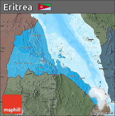 Political Shades Map of Eritrea, darken, semi-desaturated, land only