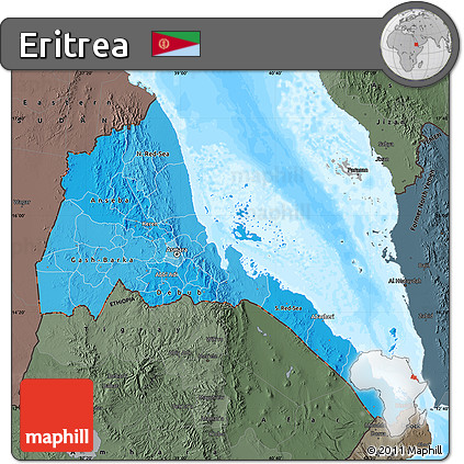 Political Shades Map of Eritrea, darken, semi-desaturated, land only