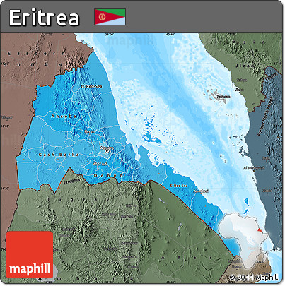 Political Shades Map of Eritrea, darken, semi-desaturated, land only
