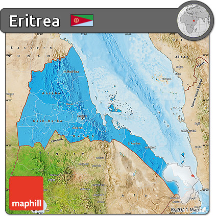 Political Shades Map of Eritrea, satellite outside, bathymetry sea