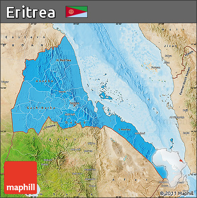 Political Shades Map of Eritrea, satellite outside, bathymetry sea