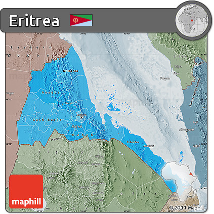 Political Shades Map of Eritrea, semi-desaturated