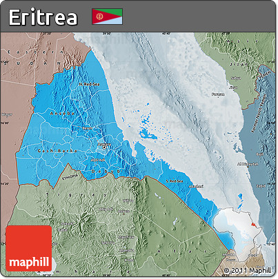 Political Shades Map of Eritrea, semi-desaturated