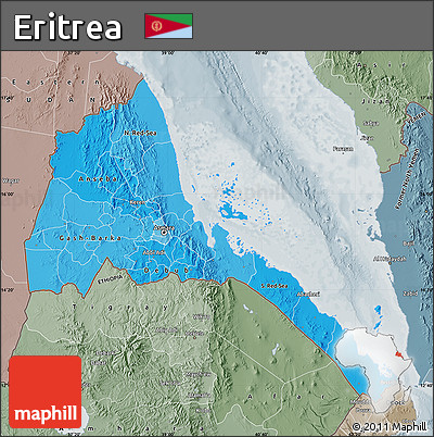 Political Shades Map of Eritrea, semi-desaturated