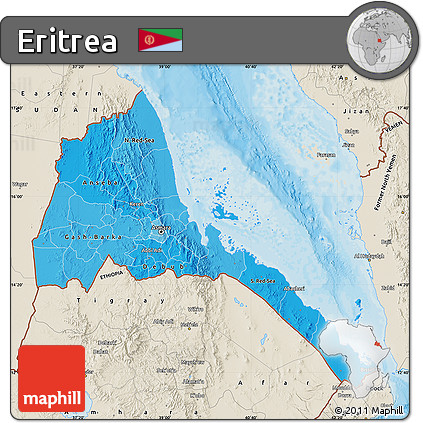Political Shades Map of Eritrea, shaded relief outside, bathymetry sea