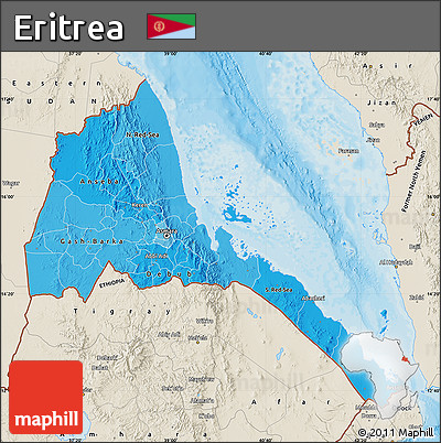 Political Shades Map of Eritrea, shaded relief outside, bathymetry sea