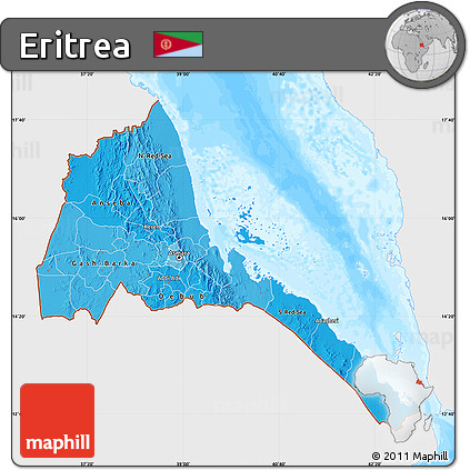 Political Shades Map of Eritrea, single color outside, bathymetry sea