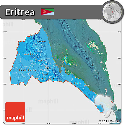 Political Shades Map of Eritrea, single color outside, satellite sea