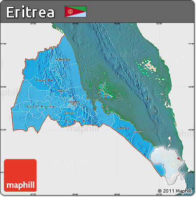 Political Shades Map of Eritrea, single color outside, satellite sea