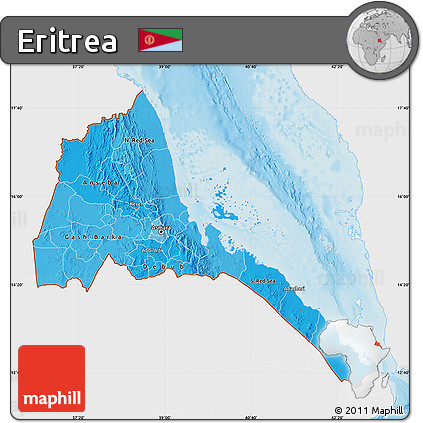Political Shades Map of Eritrea, single color outside, shaded relief sea