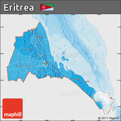 Political Shades Map of Eritrea, single color outside, shaded relief sea