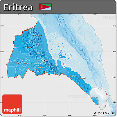Political Shades Map of Eritrea, single color outside, shaded relief sea