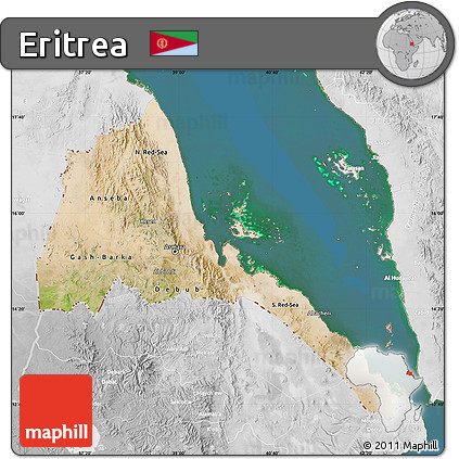 Satellite Map of Eritrea, lighten, desaturated, land only