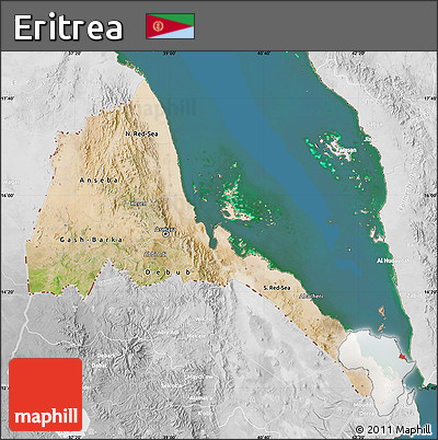 Satellite Map of Eritrea, lighten, desaturated, land only