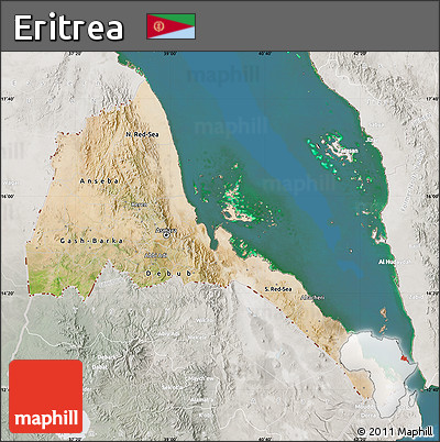 Satellite Map of Eritrea, lighten, semi-desaturated, land only