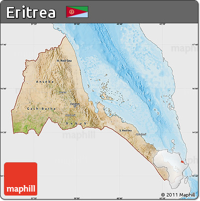 Satellite Map of Eritrea, single color outside, bathymetry sea, shaded relief sea