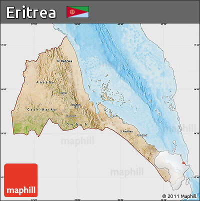 Satellite Map of Eritrea, single color outside, bathymetry sea, shaded relief sea