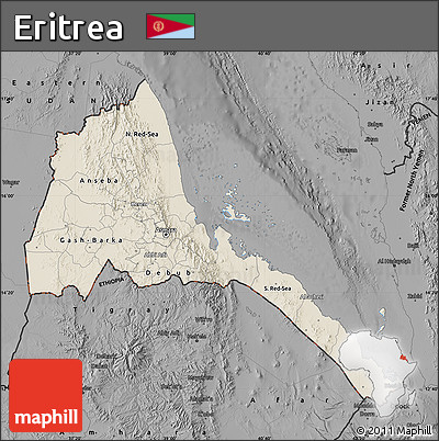 Shaded Relief Map of Eritrea, darken, desaturated