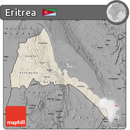 Shaded Relief Map of Eritrea, darken, desaturated