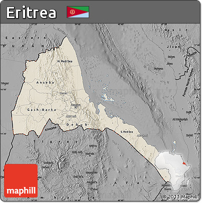 Shaded Relief Map of Eritrea, darken, desaturated