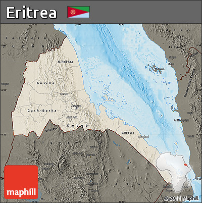 Shaded Relief Map of Eritrea, darken, land only