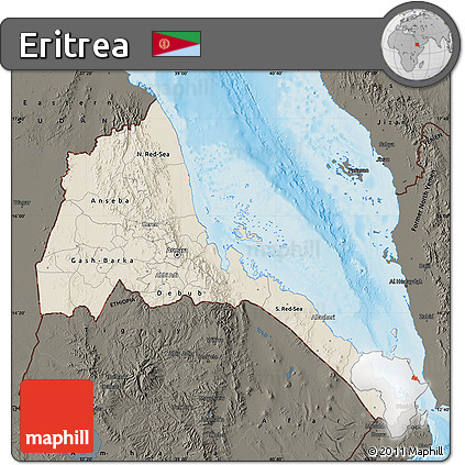 Shaded Relief Map of Eritrea, darken, land only