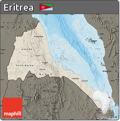 Shaded Relief Map of Eritrea, darken, land only