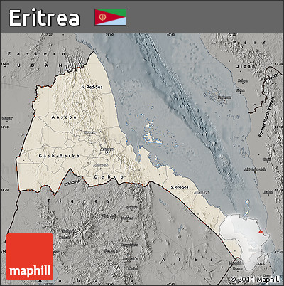 Shaded Relief Map of Eritrea, darken, semi-desaturated