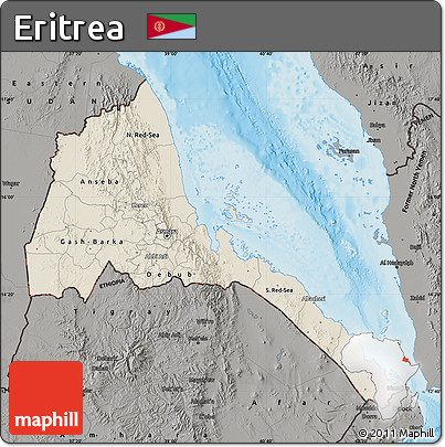 Shaded Relief Map of Eritrea, darken, semi-desaturated, land only