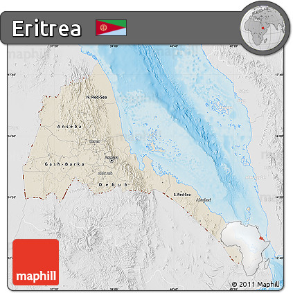 Shaded Relief Map of Eritrea, lighten, desaturated, land only