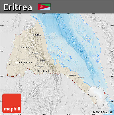 Shaded Relief Map of Eritrea, lighten, desaturated, land only