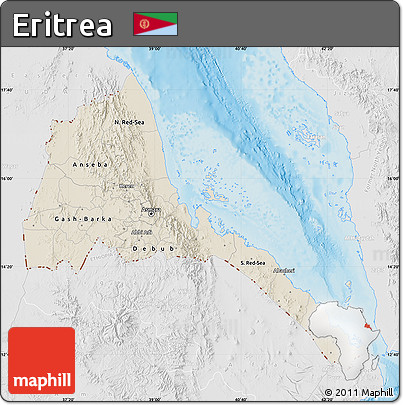 Shaded Relief Map of Eritrea, lighten, desaturated, land only