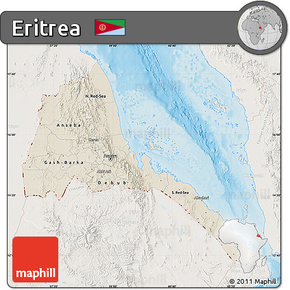 Shaded Relief Map of Eritrea, lighten, land only