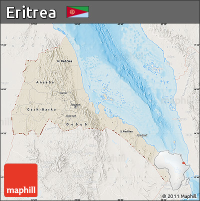 Shaded Relief Map of Eritrea, lighten, land only