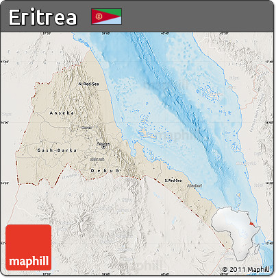 Shaded Relief Map of Eritrea, lighten, land only
