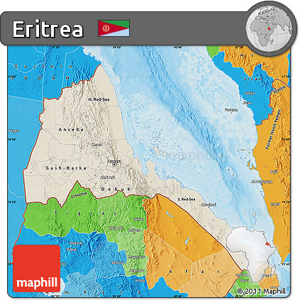 Shaded Relief Map of Eritrea, political outside