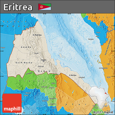 Shaded Relief Map of Eritrea, political outside