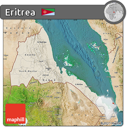 Shaded Relief Map of Eritrea, satellite outside