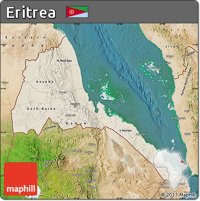 Shaded Relief Map of Eritrea, satellite outside