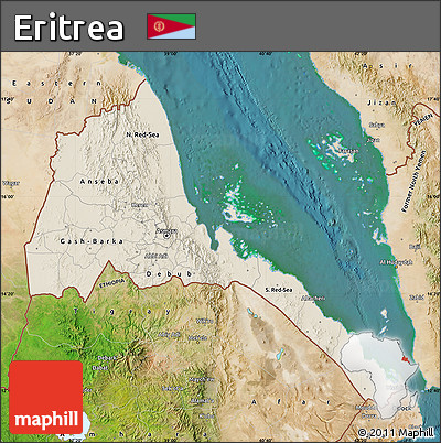 Shaded Relief Map of Eritrea, satellite outside