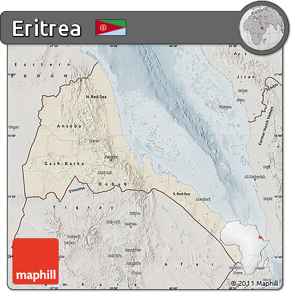 Shaded Relief Map of Eritrea, semi-desaturated