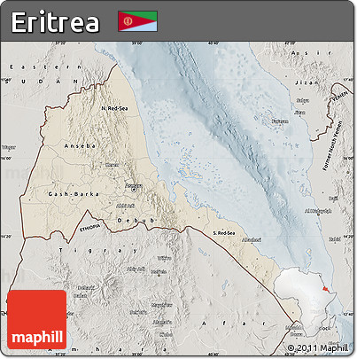 Shaded Relief Map of Eritrea, semi-desaturated