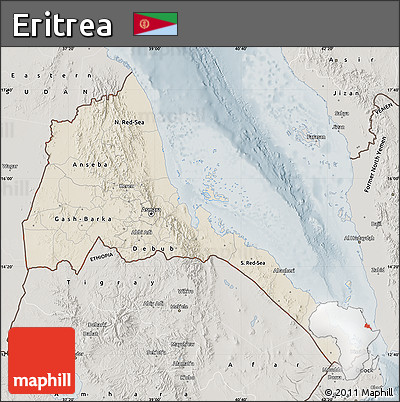 Shaded Relief Map of Eritrea, semi-desaturated