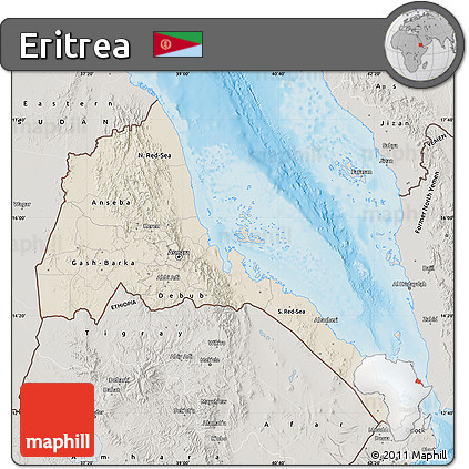 Shaded Relief Map of Eritrea, semi-desaturated, land only