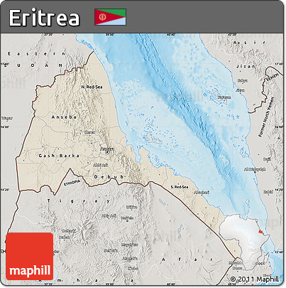 Shaded Relief Map of Eritrea, semi-desaturated, land only